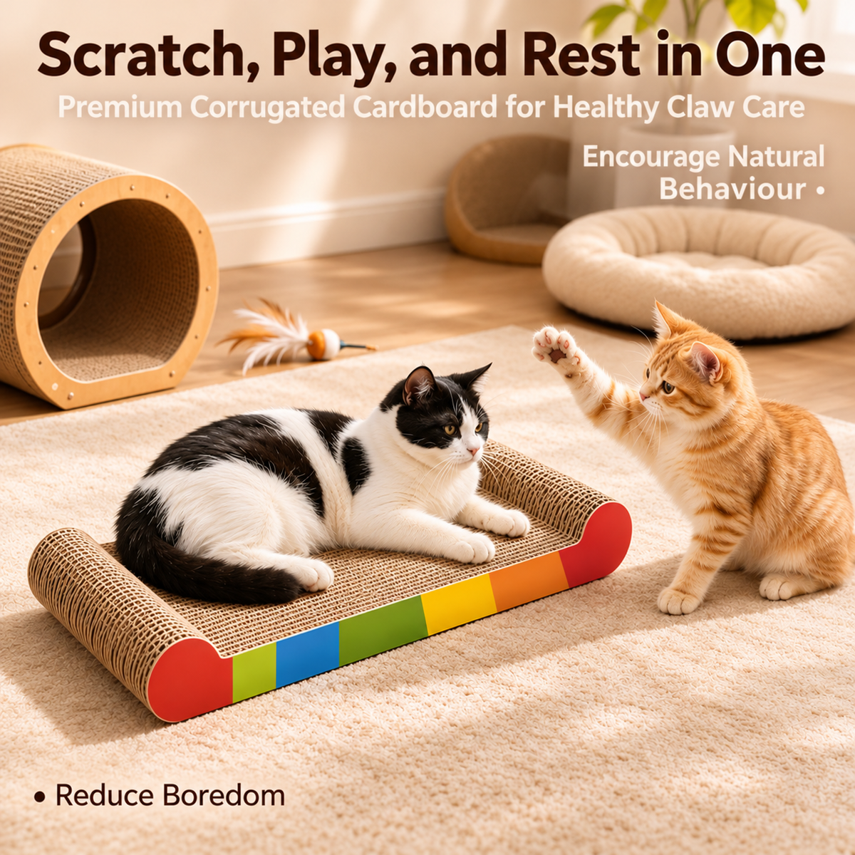 Rainbow Bone Cat Scratching Board – Cardboard Cat Scratcher Lounger - TillyPaw