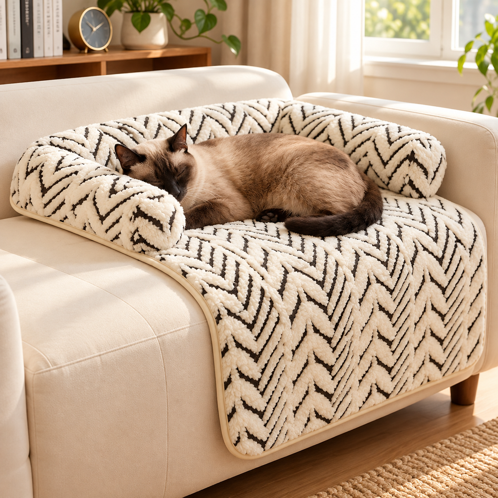 Plush Pet Couch Bed with Bolster – Sofa Protector Cover - TillyPaw