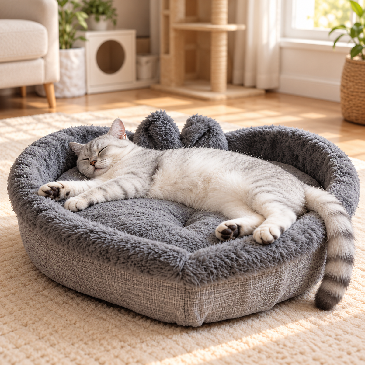 Heart-Shaped Cat Bed – Plush Grey Cat Nest - TillyPaw
