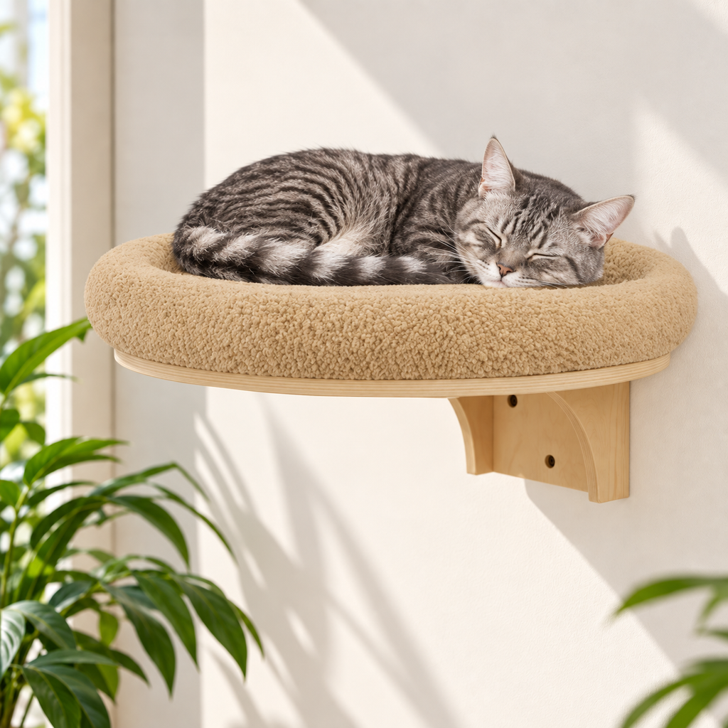 Wall-Mounted Cat Bed – Round Plush Cat Perch - TillyPaw