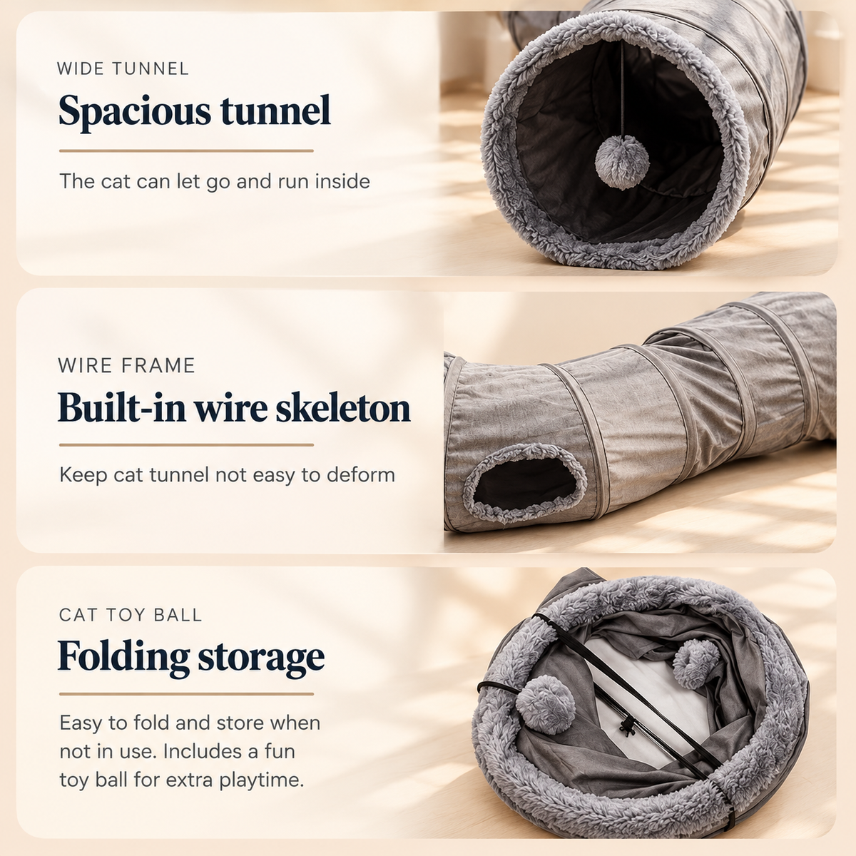 S-Shaped Plush Cat Tunnel – Foldable Play Tunnel for Cats - TillyPaw