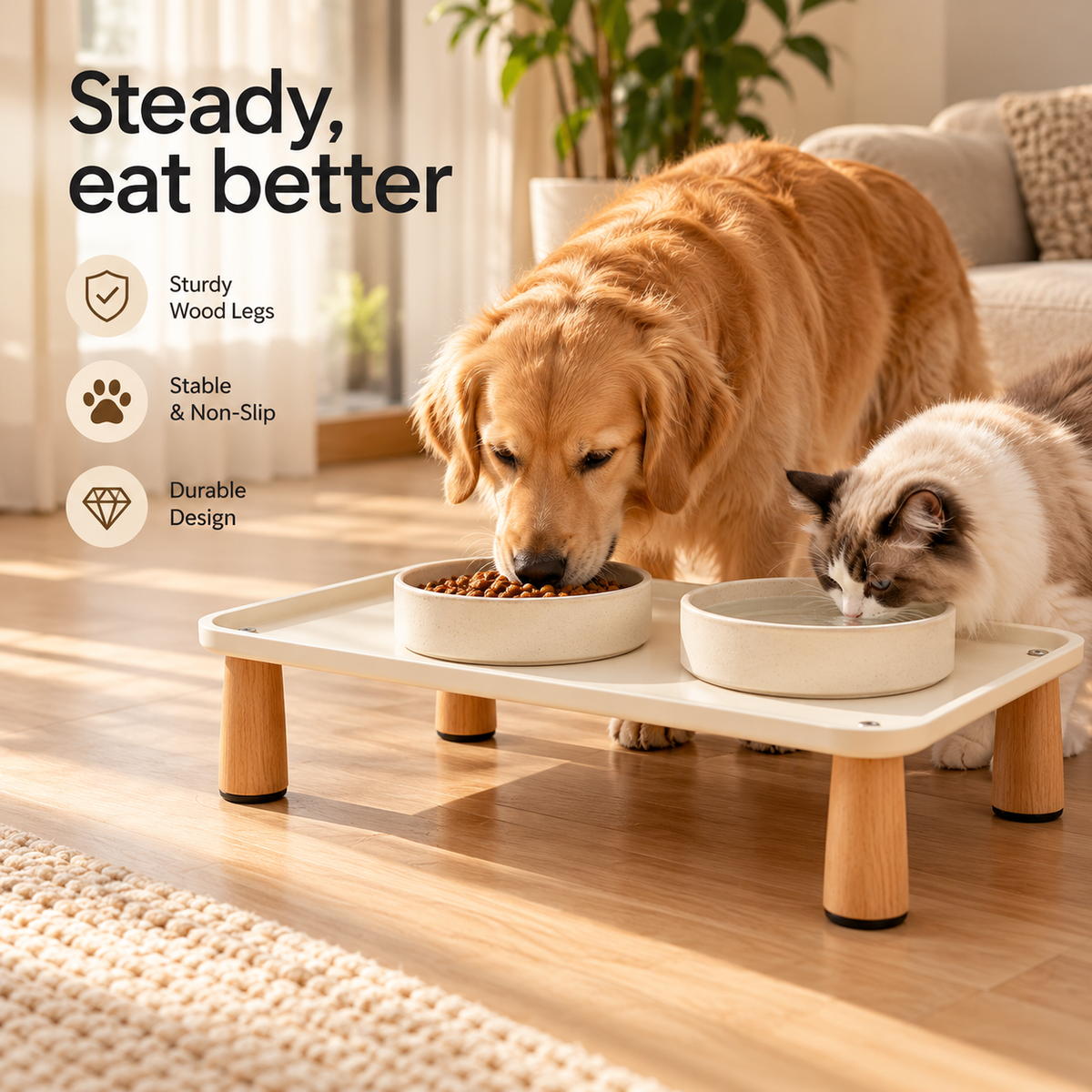 Raised Pet Feeding Tray – Cream Elevated Bowl Stand - TillyPaw