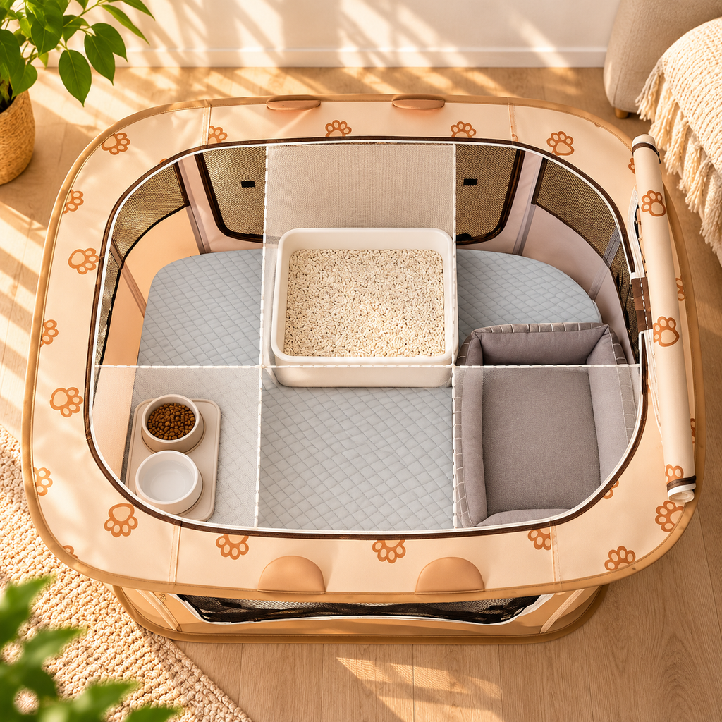 Pop-Up Pet Playpen with Zip Top – Foldable Cat Tent - TillyPaw