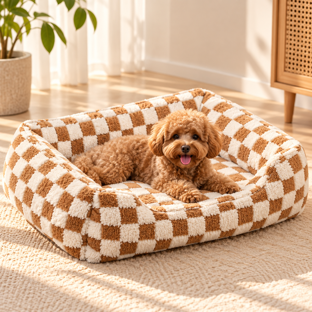Check Pattern Dog & Cat Bed – Plush Cushioned Interior - TillyPaw