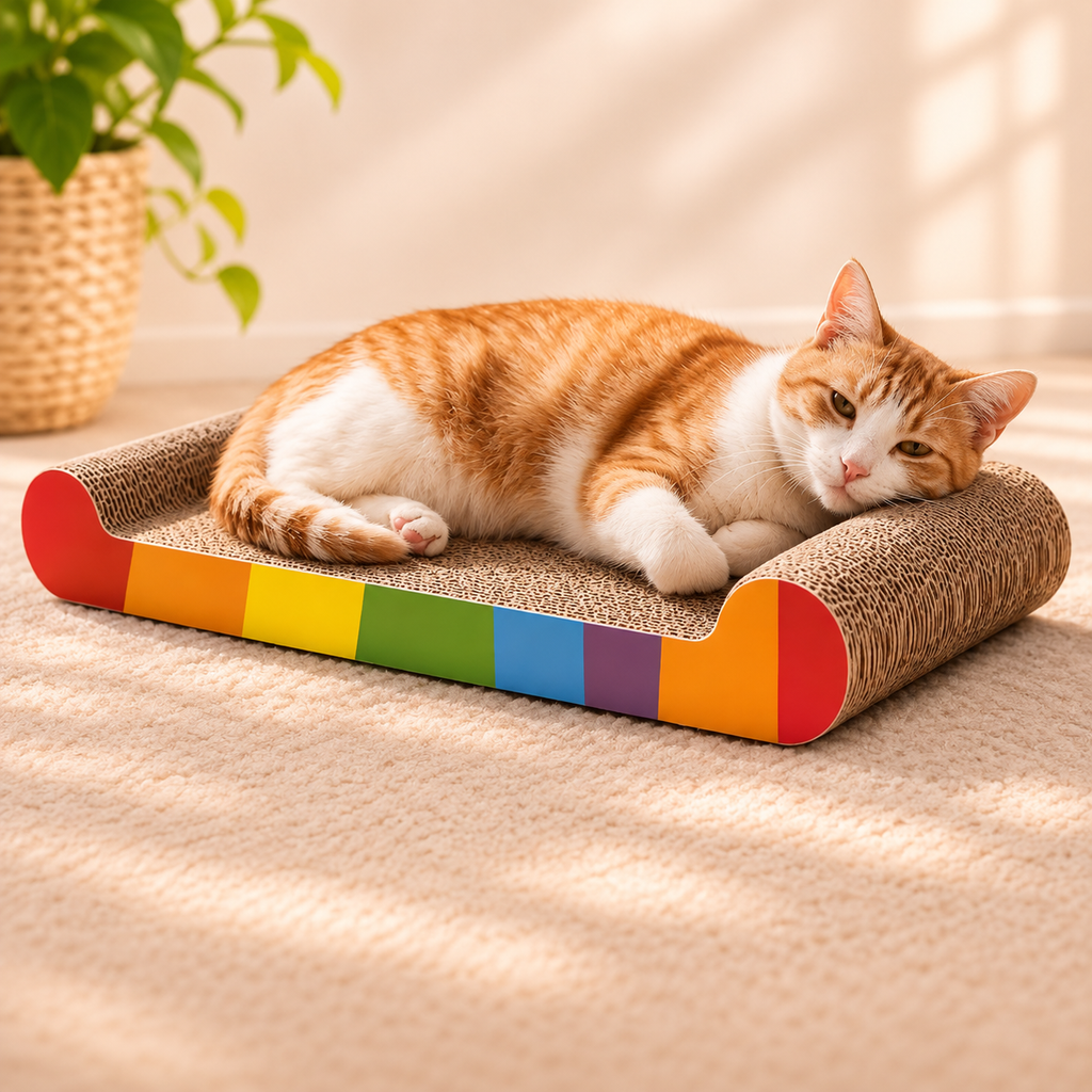 Rainbow Bone Cat Scratching Board – Cardboard Cat Scratcher Lounger - TillyPaw