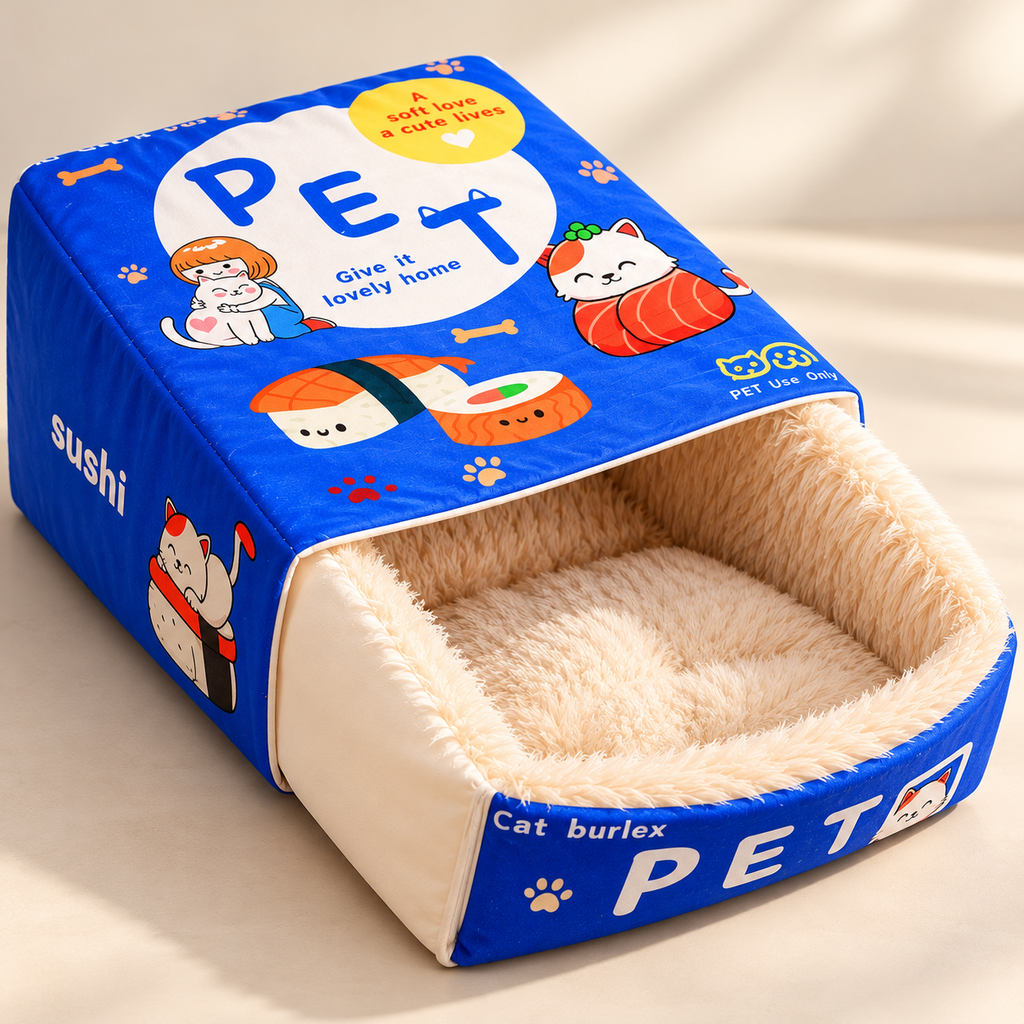 Snack Box Cat Bed – Enclosed Sushi Box Cat Hideout - TillyPaw