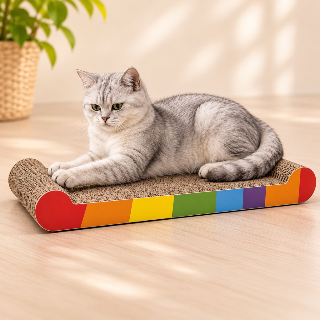 Rainbow Bone Cat Scratching Board – Cardboard Cat Scratcher Lounger - TillyPaw