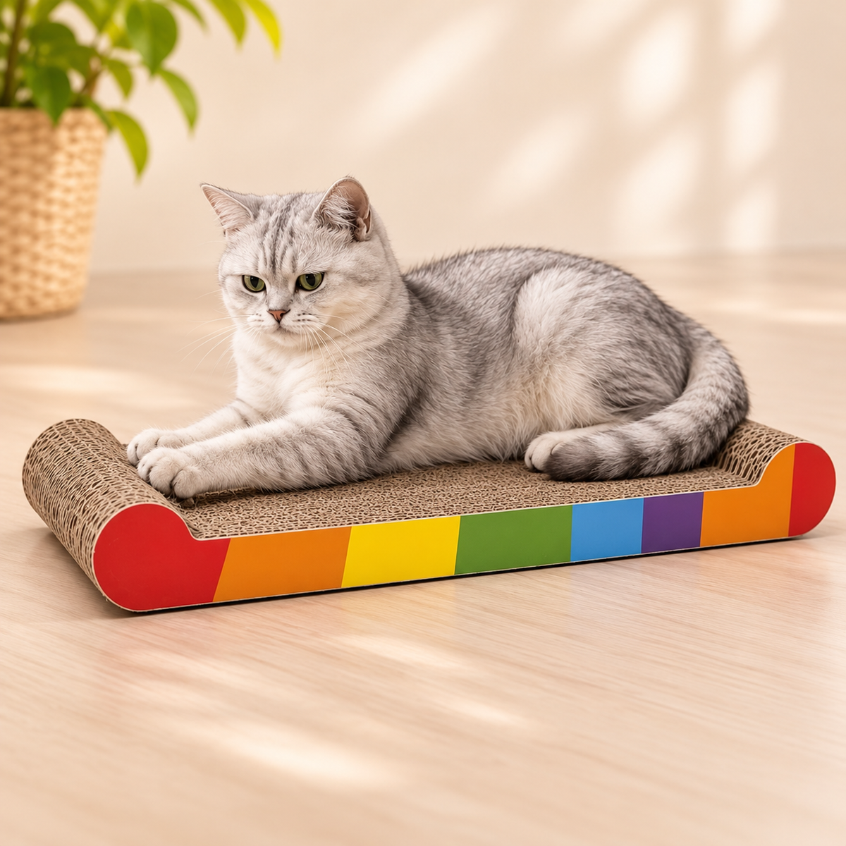 Rainbow Bone Cat Scratching Board – Cardboard Cat Scratcher Lounger - TillyPaw