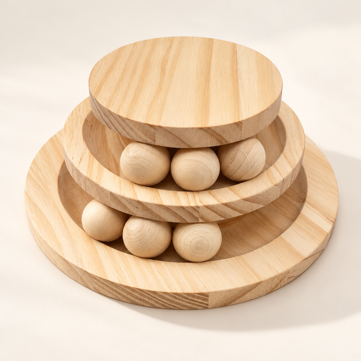 Wooden Cat Ball Track – Three-Layer Pine Turntable Cat Toy - TillyPaw