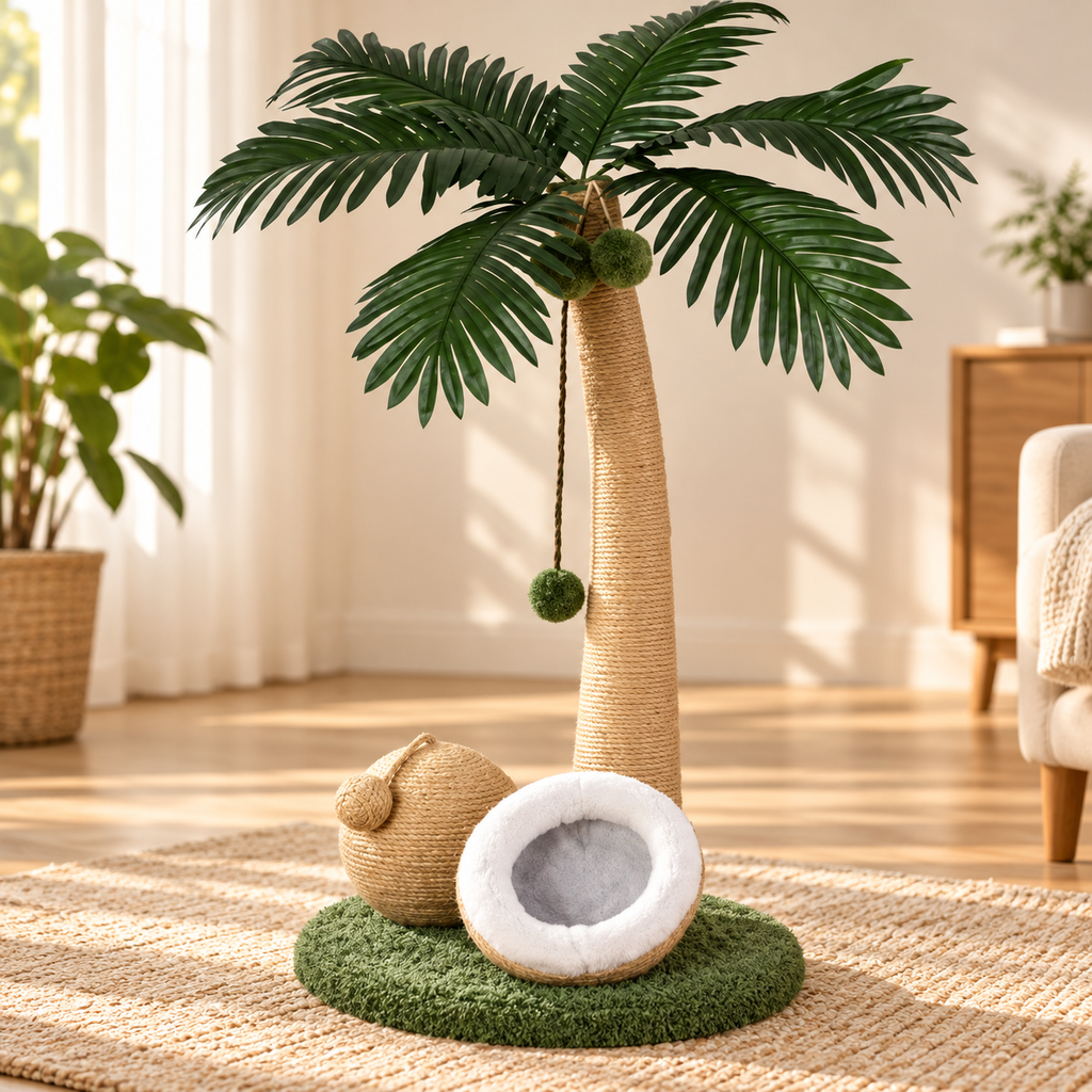 Coconut Tree Cat Scratching Post – Wooden 72cm Scratcher - TillyPaw
