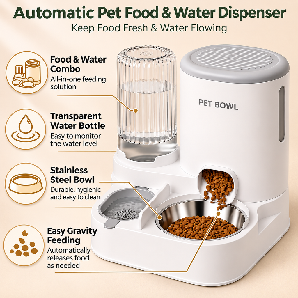 Gravity Pet Feeder & Water Dispenser – Stainless Steel Bowl for Cats - TillyPaw