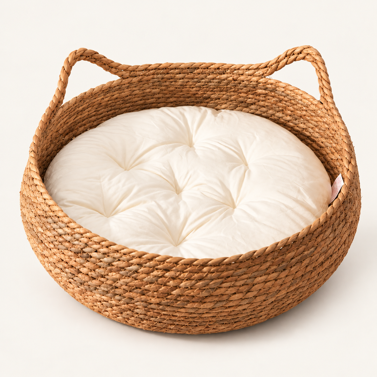 Round Rattan Cat Bed – Hand-Woven Basket Nest - TillyPaw
